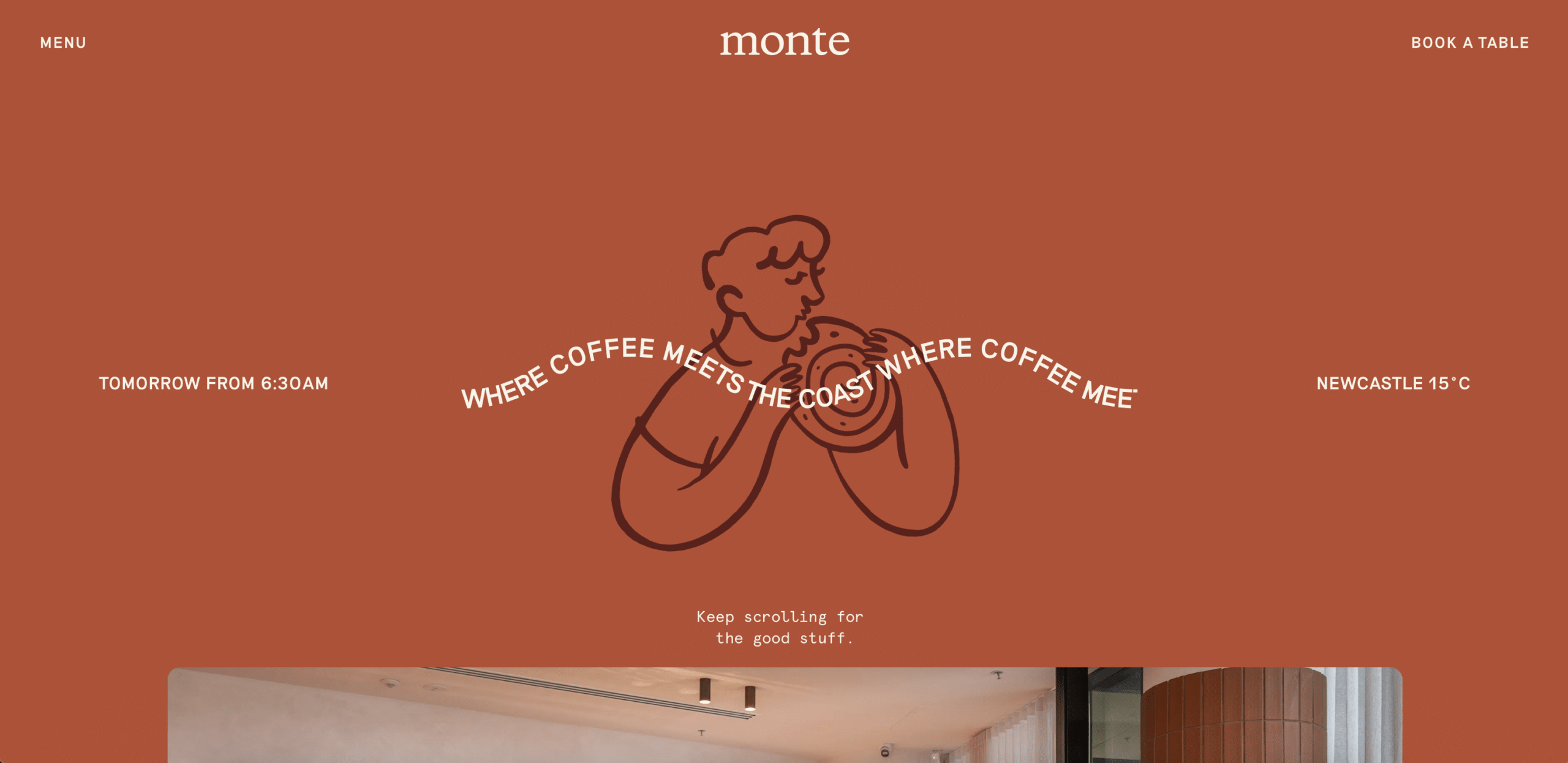 capture d'écran de la landing page - site web de restaurant Monte